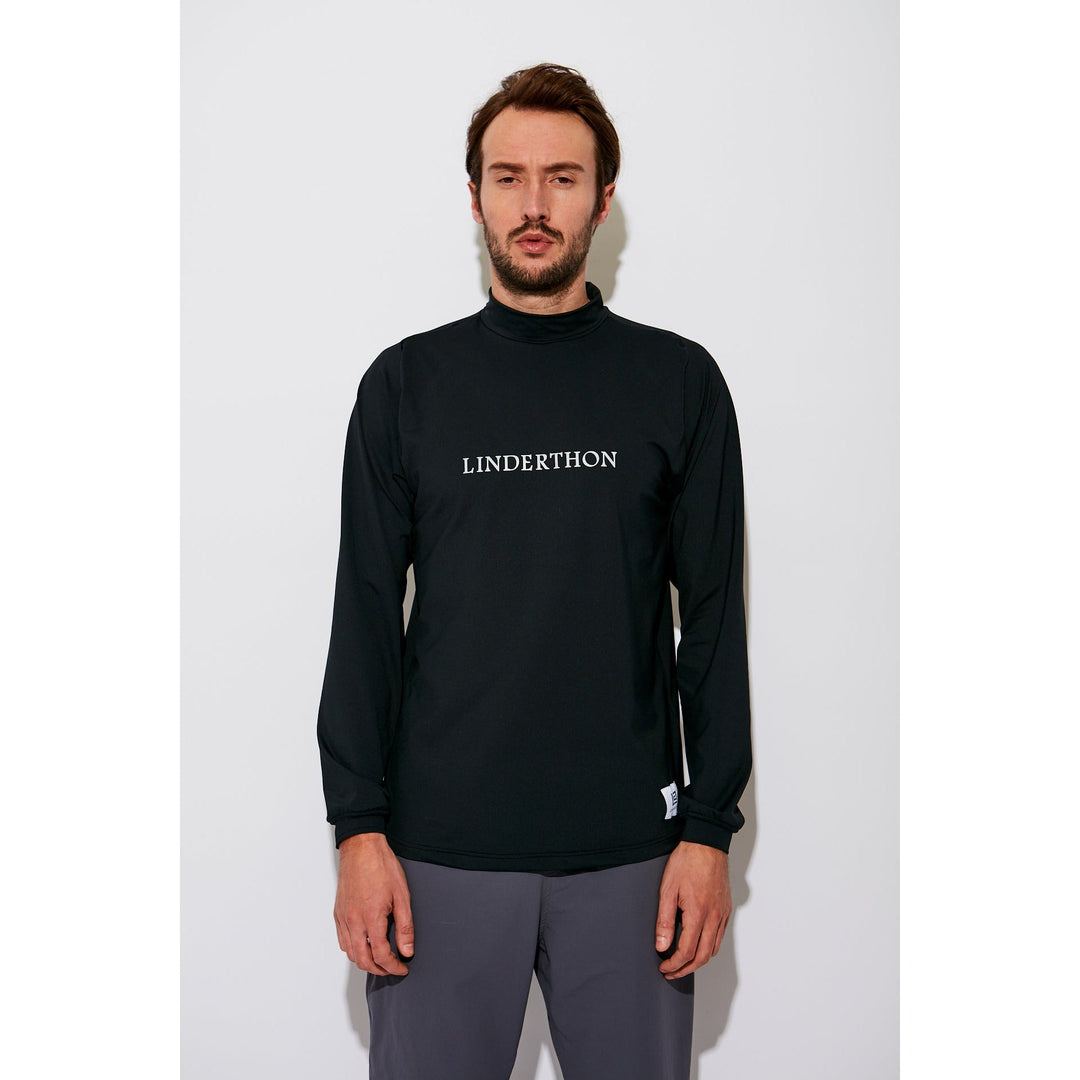 MARK&LONA ブラック モックネックロングスリーブシャツ　46 ゴルフフリークス】Mockneck back design long sleeve shirts